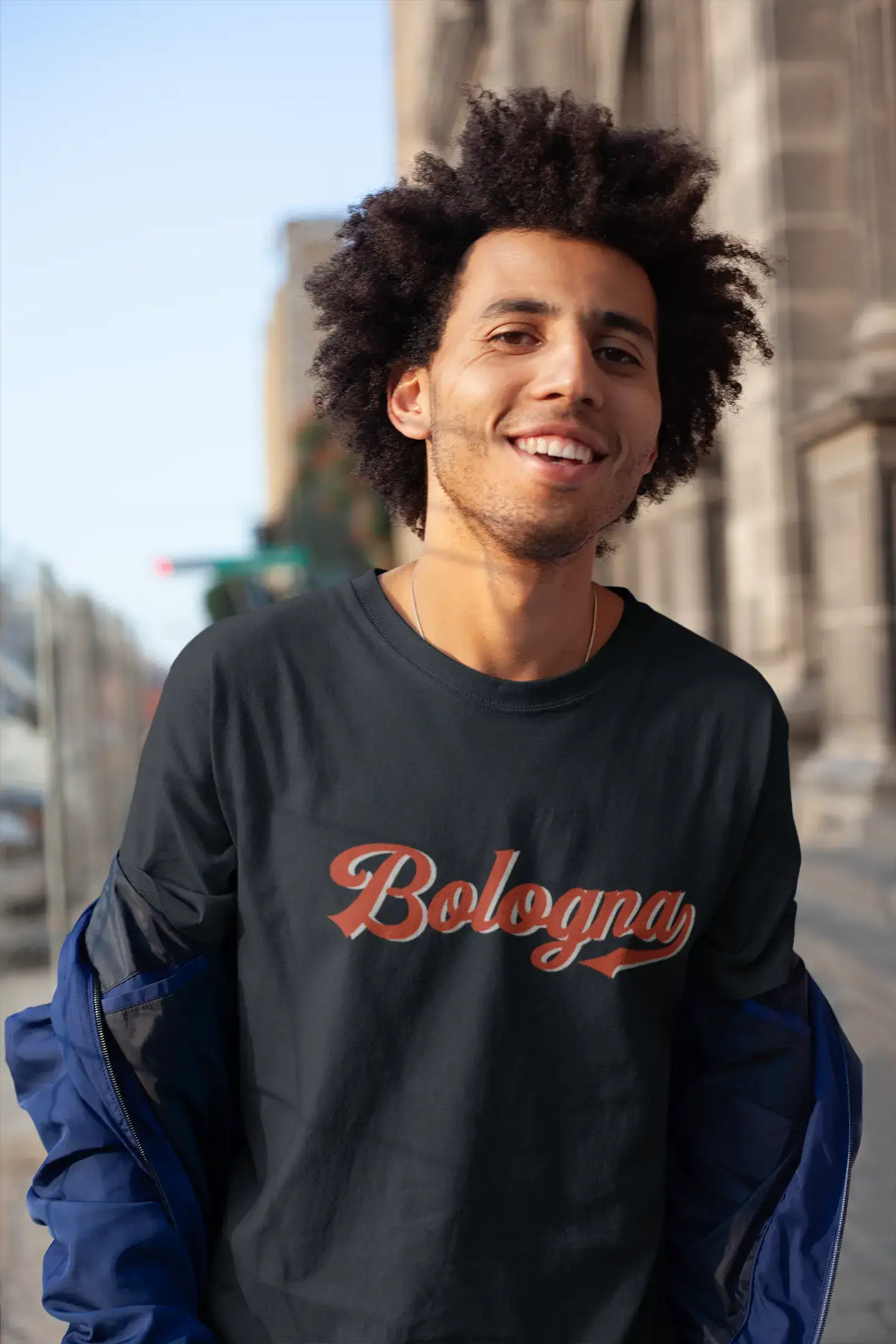 ULTRABASIC - Graphic Men's Bologna T-Shirt Printed Letters Denim