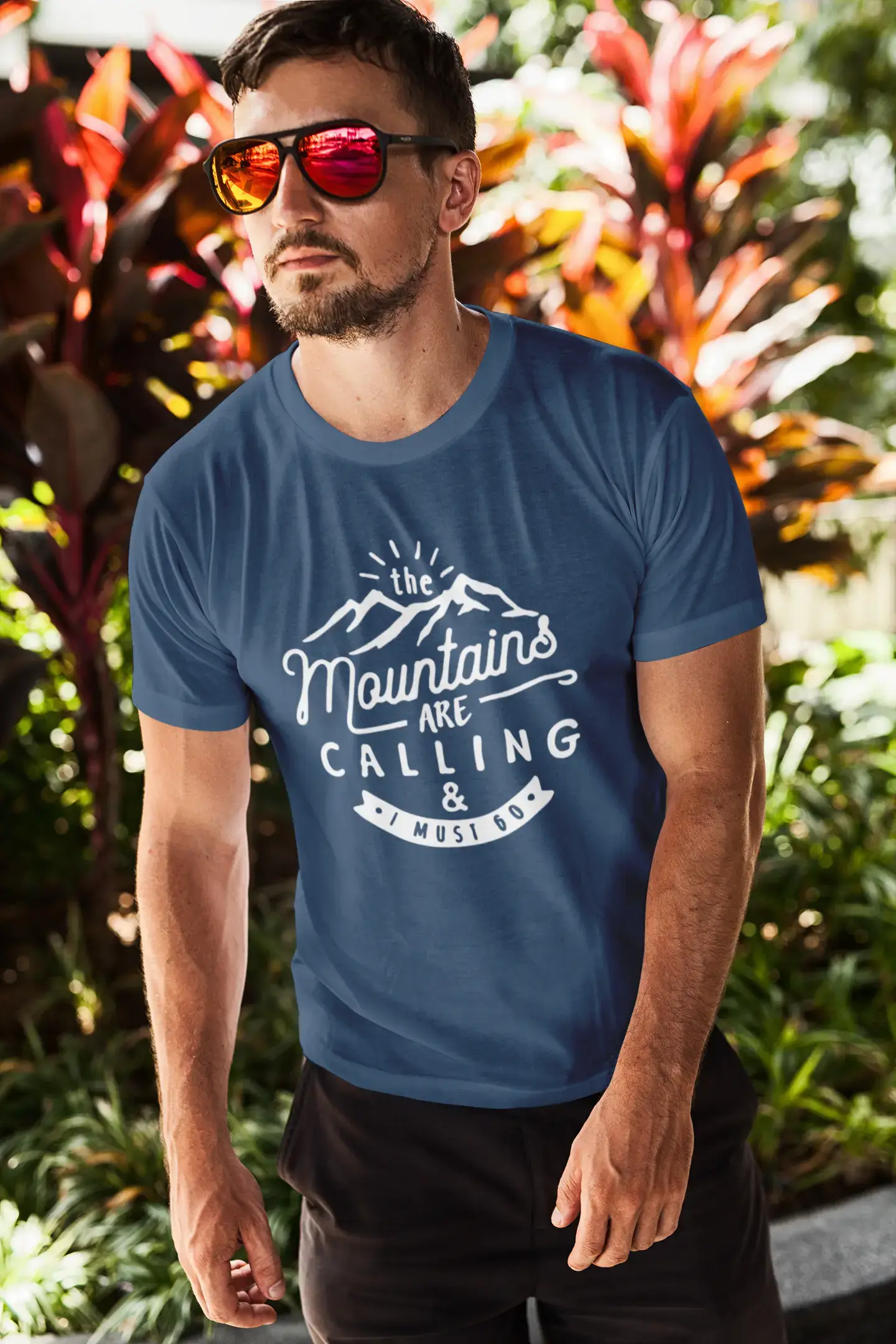 ULTRABASIC - Graphic Printed Men's The Mountains Are Calling And I Must Go Hiking Tee Denim