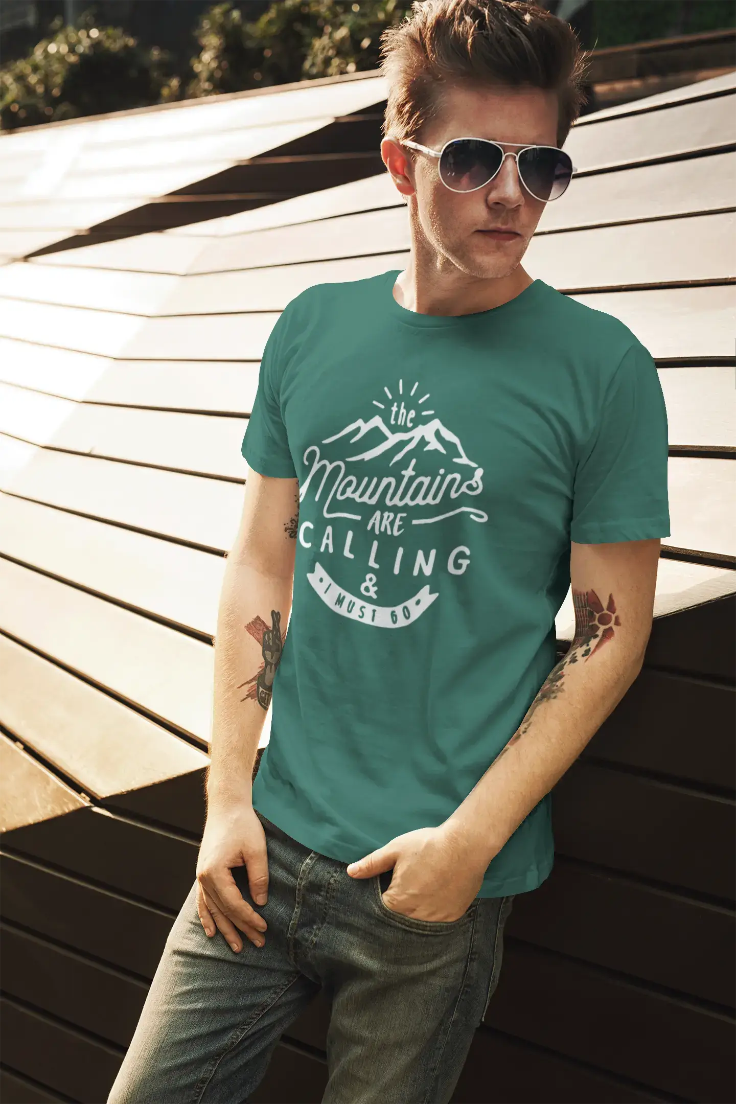ULTRABASIC - Graphic Printed Men's The Mountains Are Calling And I Must Go Hiking Tee Grey Marl