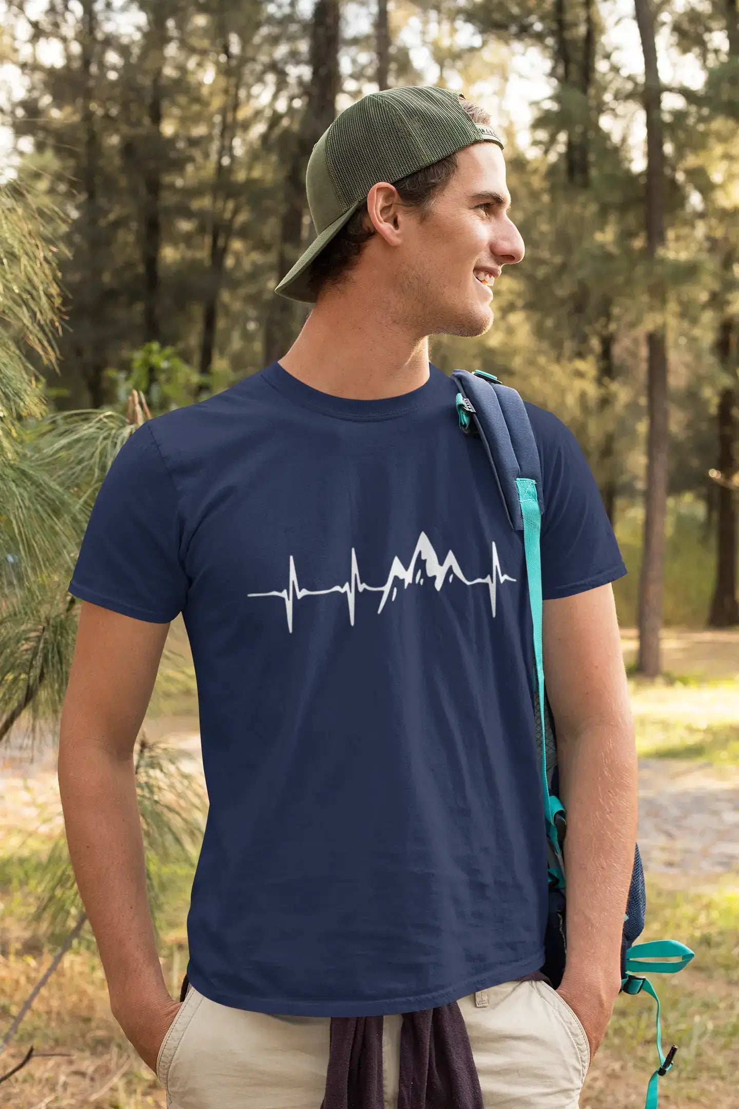 ULTRABASIC - Graphic Printed Men's Mountain Heartbeat T-Shirt Burgundy