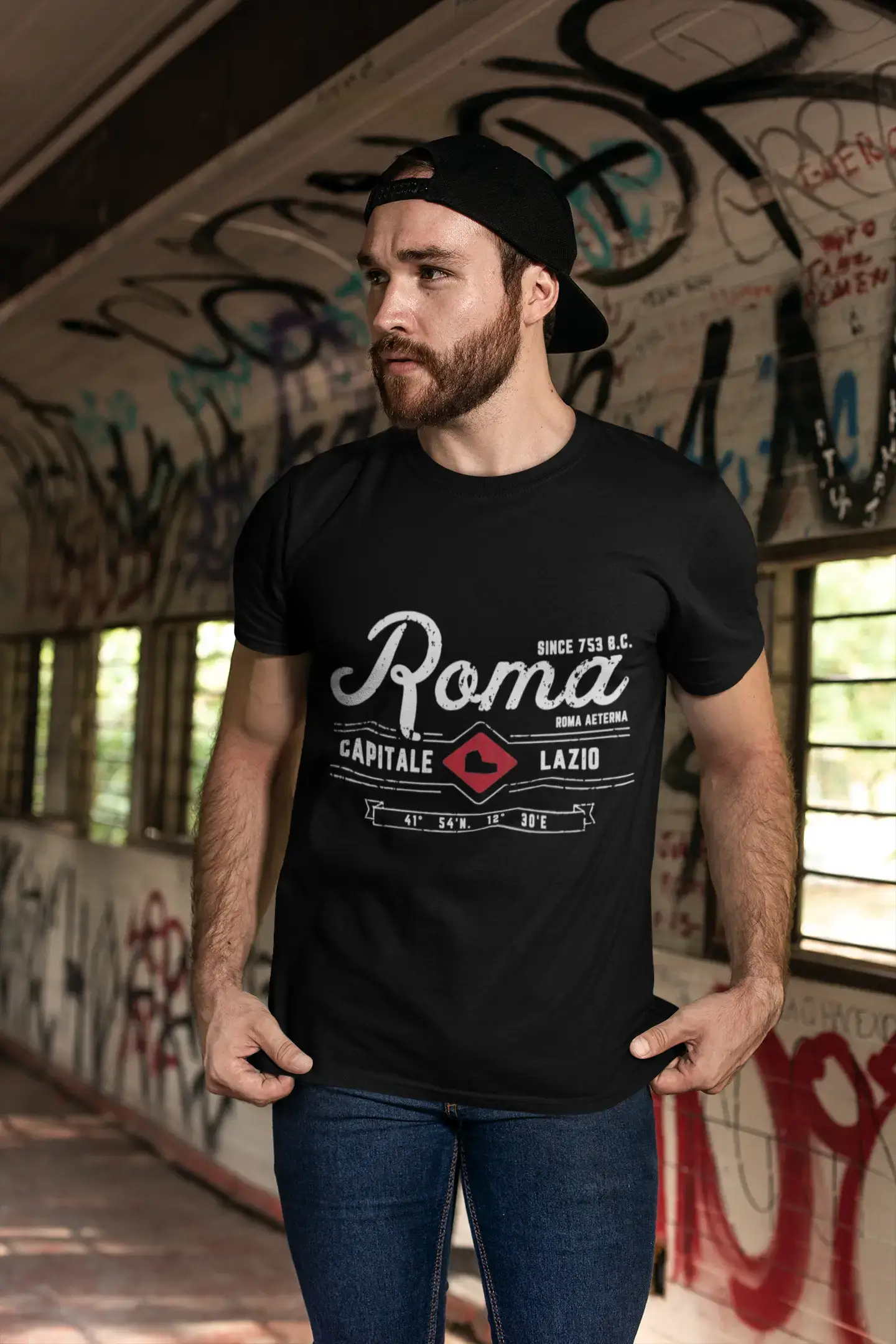 ULTRABASIC - Graphic Printed Men's Roma T-Shirt Deep Black