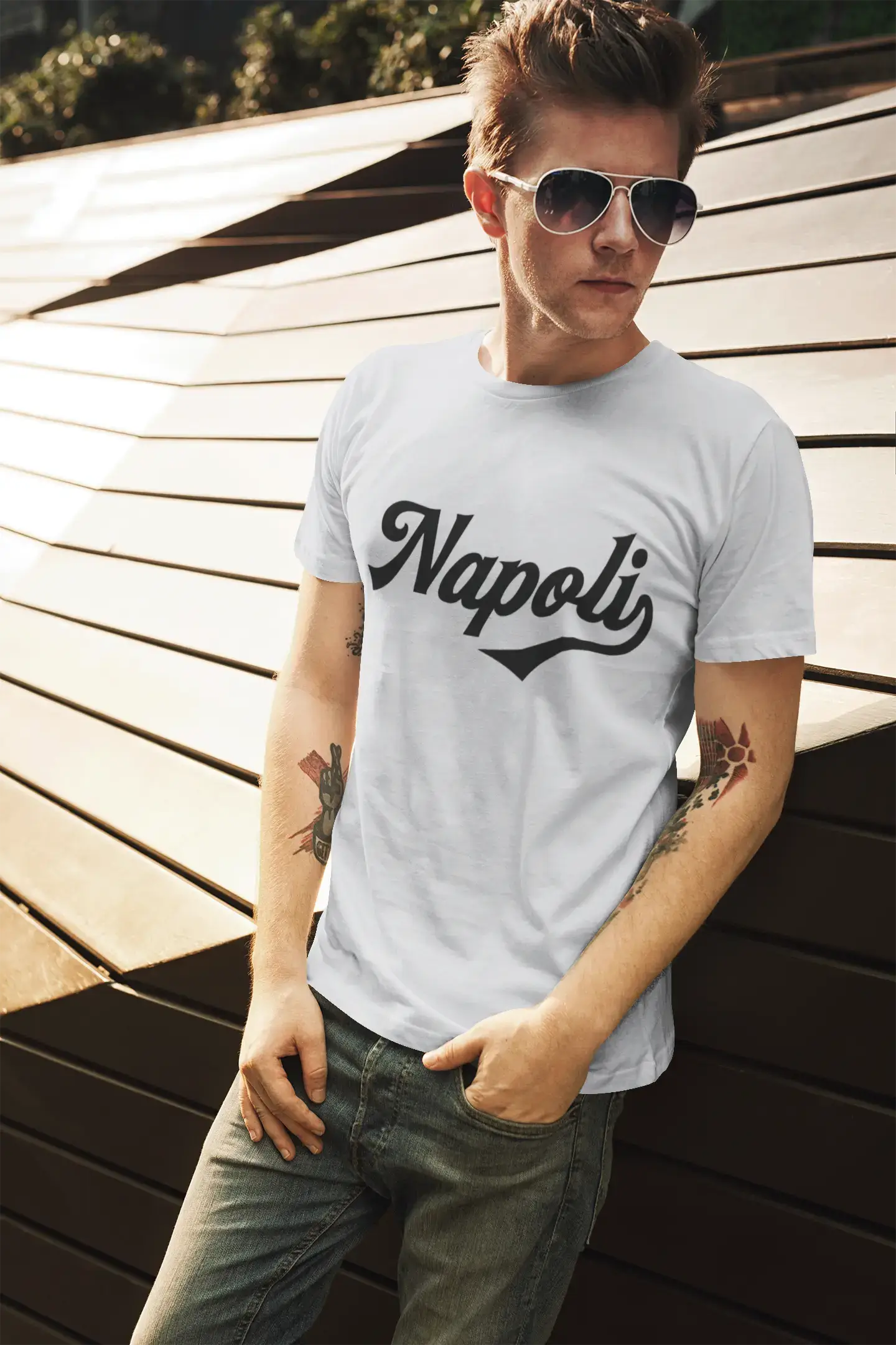 ULTRABASIC - Graphic Printed Men's Napoli T-Shirt Grey Marl