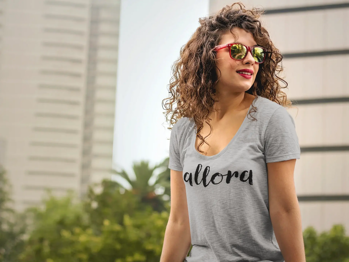 ULTRABASIC - Women's Low-Cut Round Neck T-Shirt Allora T-Shirt Grey Marl