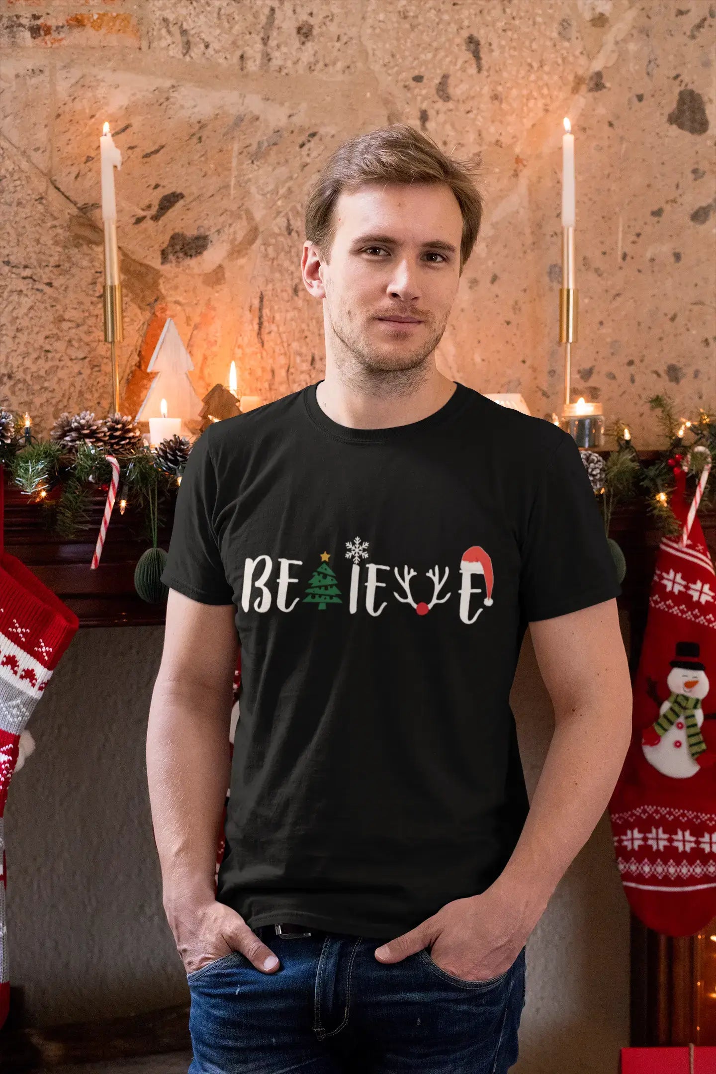 ULTRABASIC - Graphic Men's Christmas Believe Tree T-Shirt Xmas Gift Ideas White