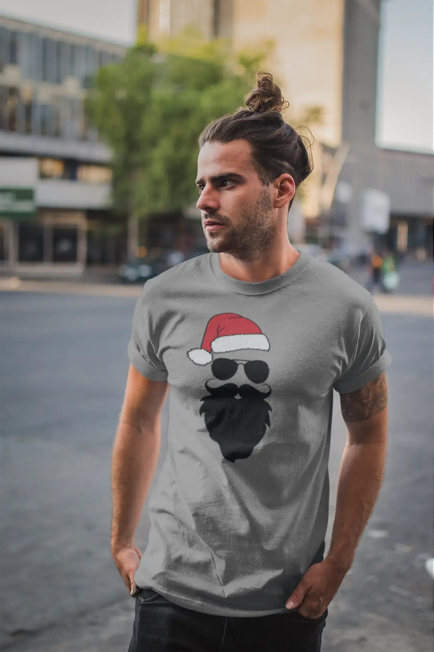 ULTRABASIC - Graphic Men's Funny Santa Cool Christmas T-Shirt Gift Tee Grey Marl