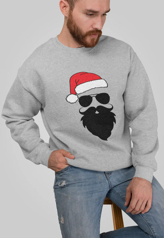 ULTRABASIC - Men's Printed Graphic Funny Santa Cool Christmas Sweatshirt Gift Tee Grey Marl