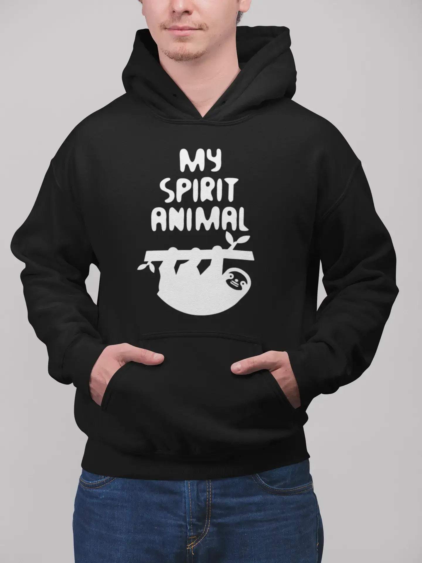 Printed Graphic Unisex Sloth Is My Spirit Animal Hoodie Casual Hooded Sweatshirt