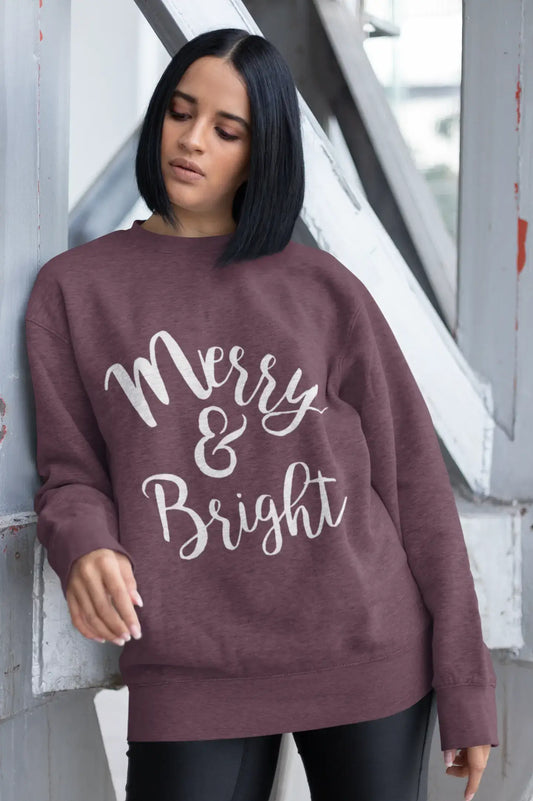 ULTRABASIC - Graphic Women's Long Sleeve Merry And Bright Christmas Sweatshirt Cute Printed Xmas Gift Ideas Creamy Pink