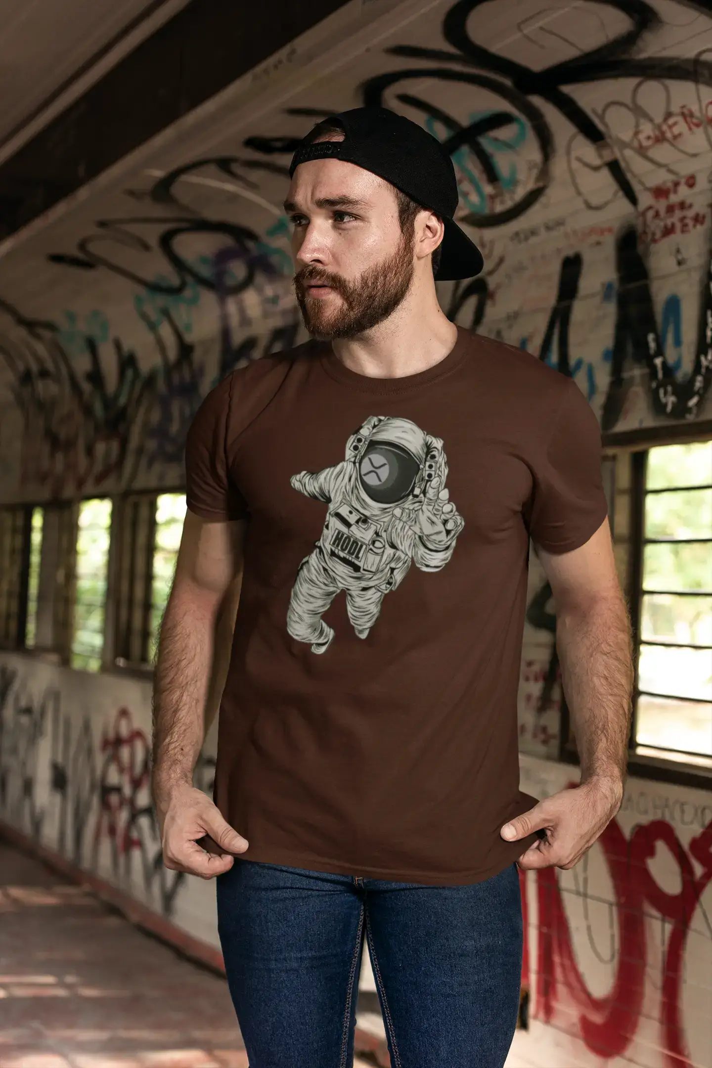 Men’s Graphic T-Shirt Ripple Logo XRP Moon Cryptocurrency Aqua Gift Idea
