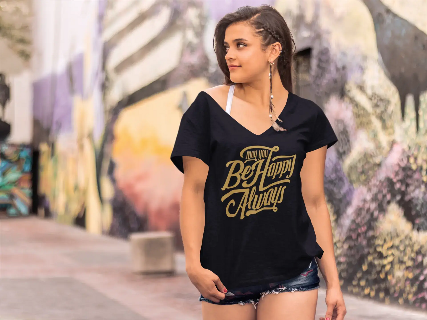 ULTRABASIC Women's T-Shirt May You Be Happy Always - Motivational Slogan