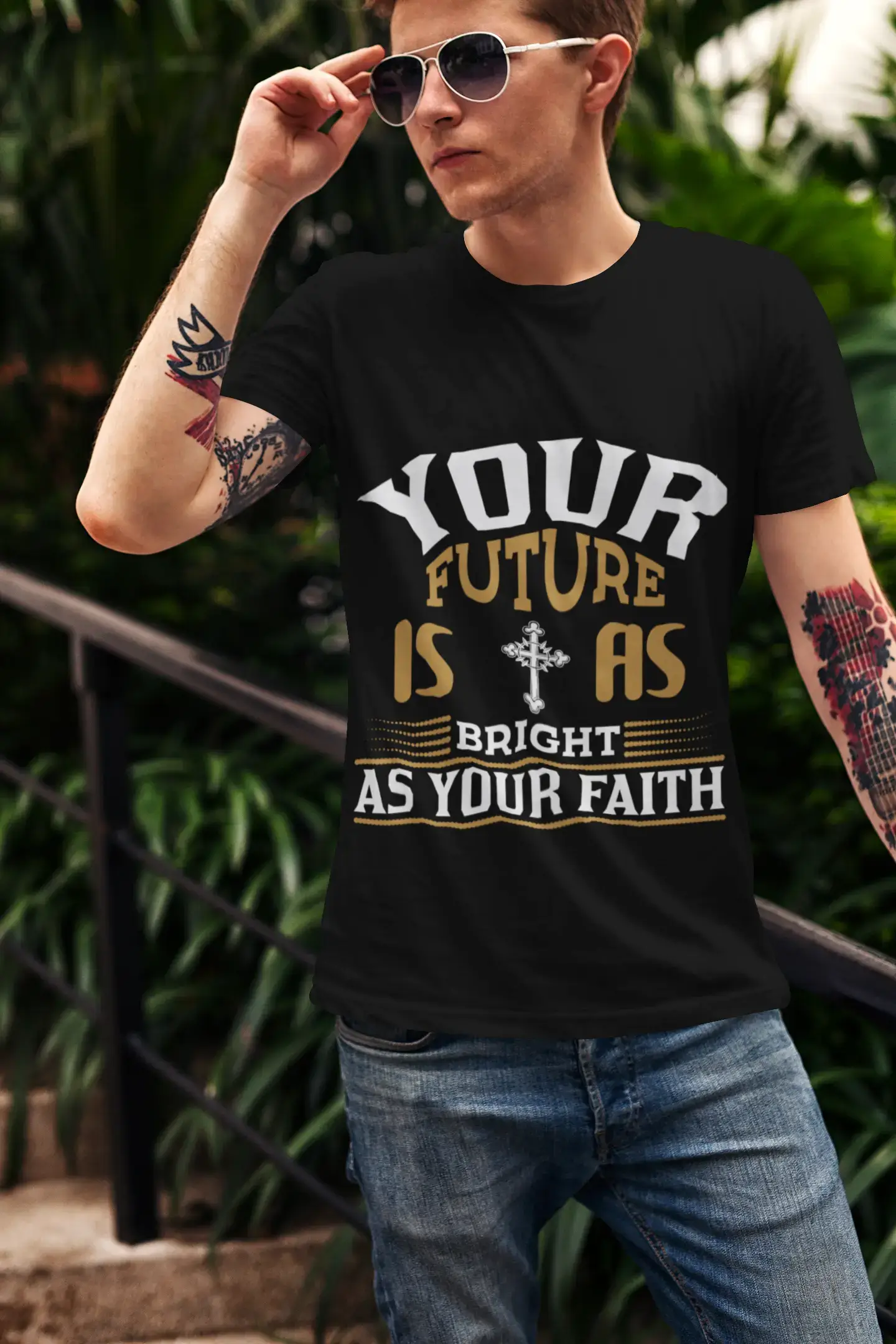ULTRABASIC Men's Religious T-Shirt Your Future is as Bright as Your Faith Shirt