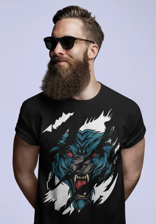 ULTRABASIC Men's Torn T-Shirt Angry Wolf - Red Eyes - Short Sleeve Shirt