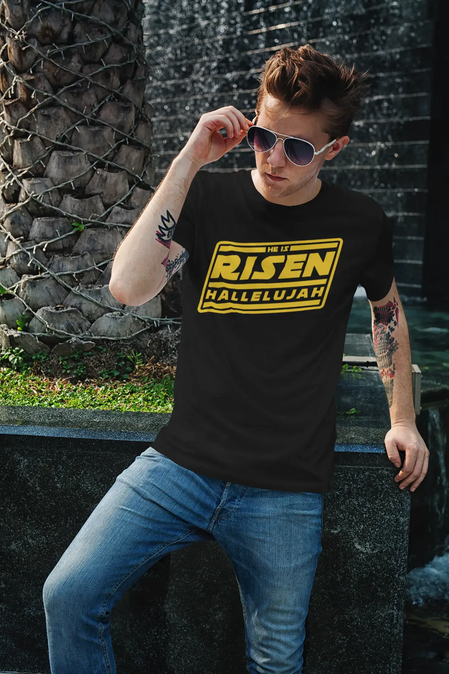 ULTRABASIC Men's Religious T-Shirt He is Risen Hallelujah - Bible Christ Shirt