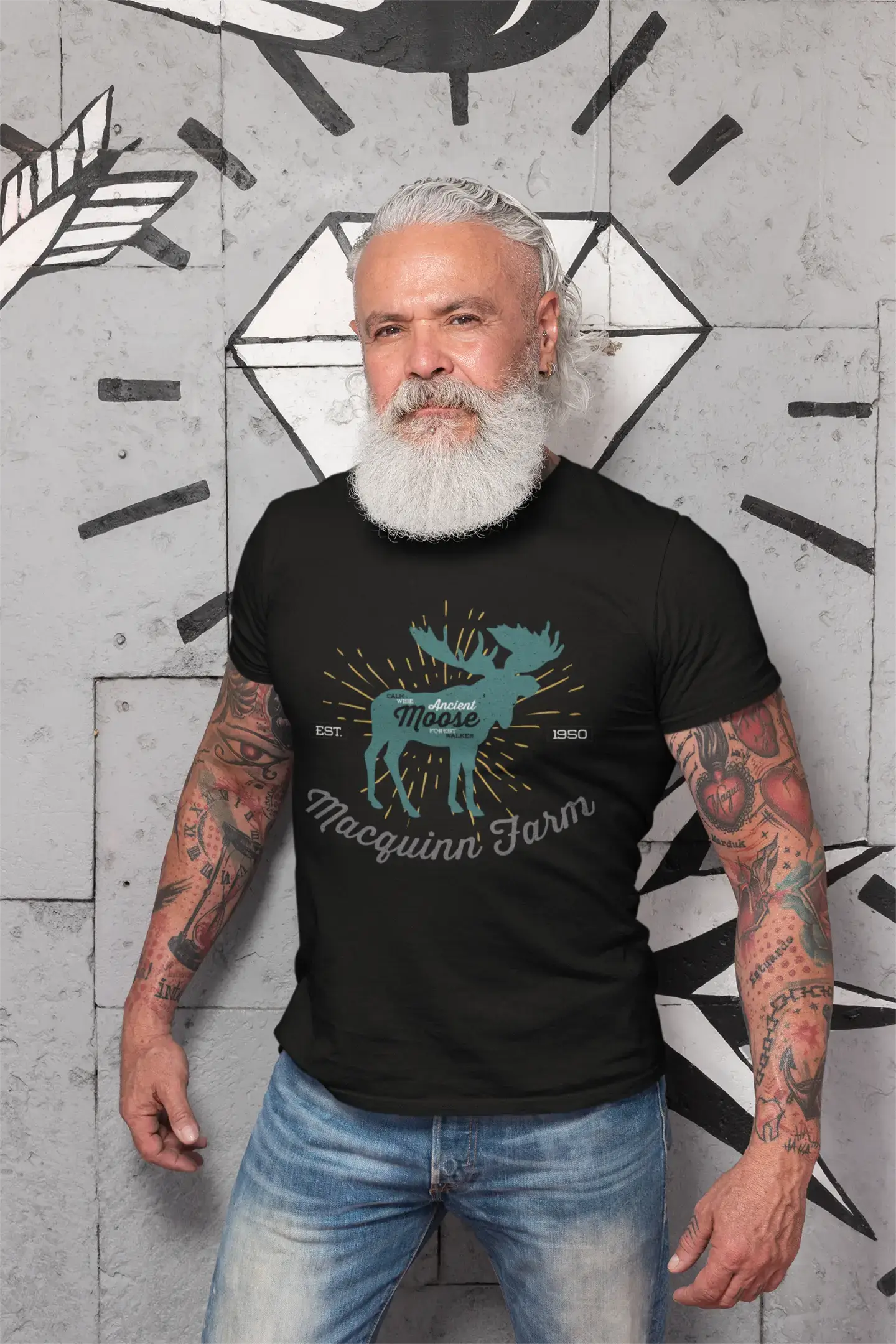 ULTRABASIC Men's Graphic T-Shirt Ancient Moose - Animal Lover Shirt for Men