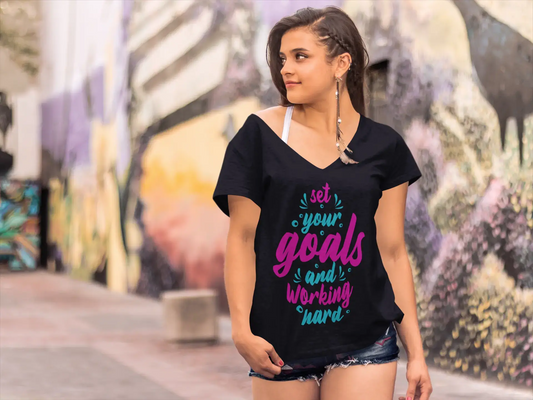 ULTRABASIC Women's T-Shirt Set Your Goals and Working Hard - Motivational Shirt