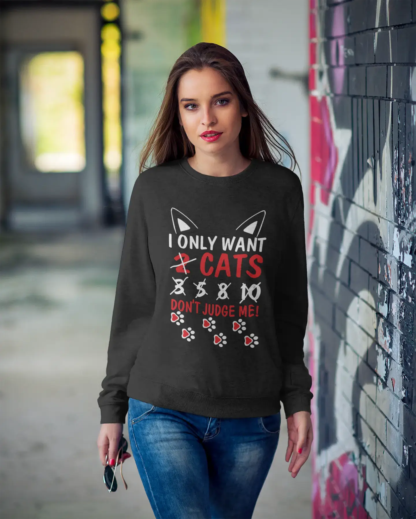 ULTRABASIC Women's Sweatshirt I Only Want Cats Don't Judge Me - Funny Cat Kitty Lover Sweater