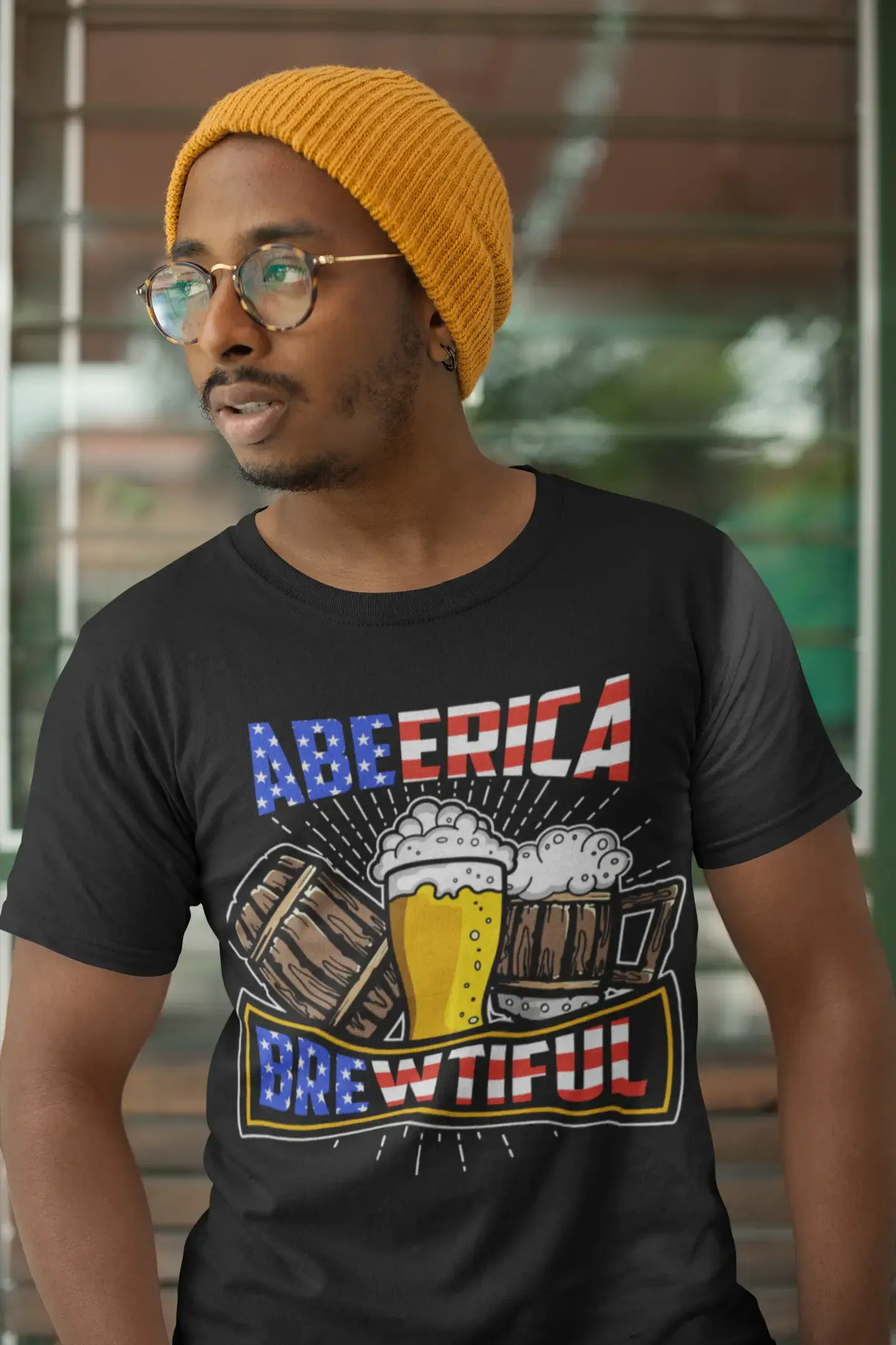 ULTRABASIC Men's Funny T-Shirt Abeerica Brewtiful - American Flag Beer Lover Tee Shirt