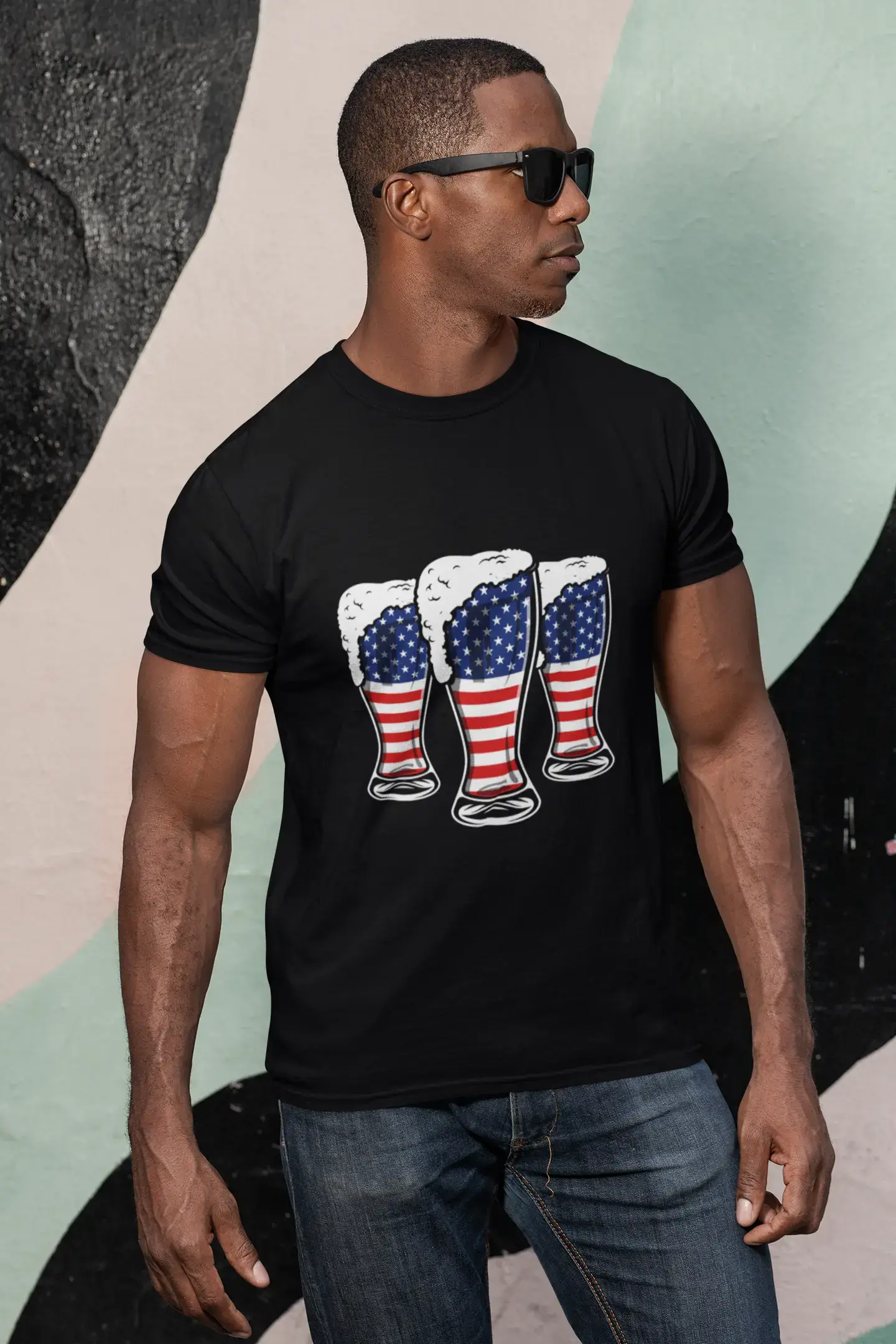 ULTRABASIC Men's T-Shirt 3 Beer America Flag - Patriotic Beer Lover Drinking Tee Shirt