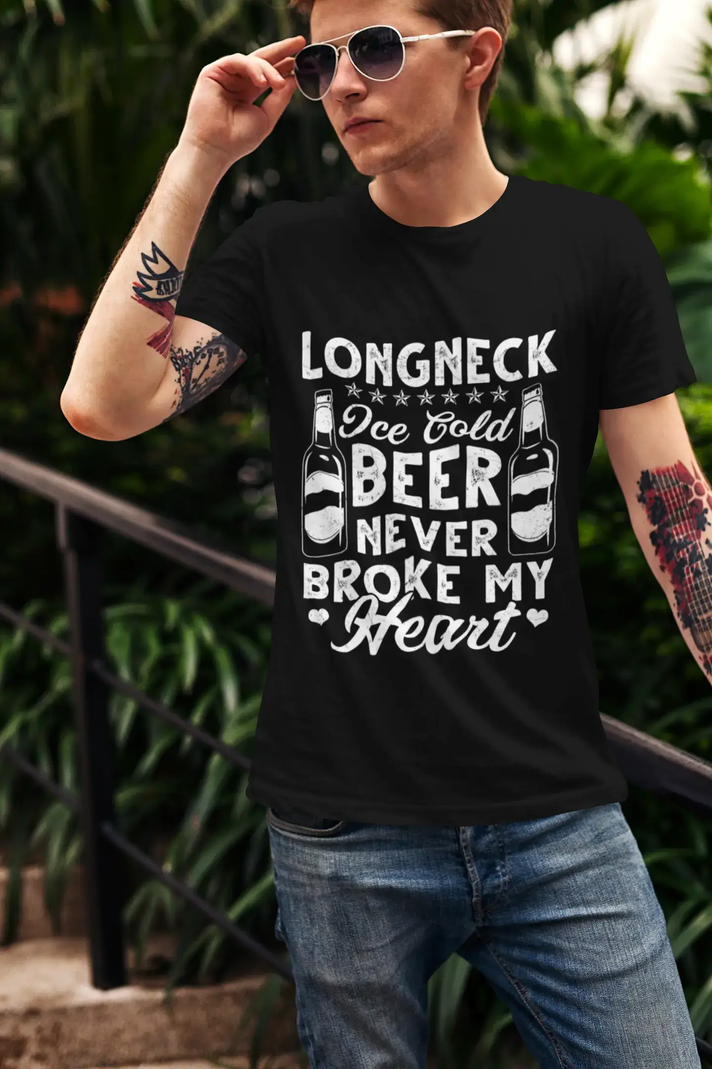 ULTRABASIC Men's T-Shirt Longneck Ice Cold Beer Never Broke My Heart - Beer Lover Tee Shirt