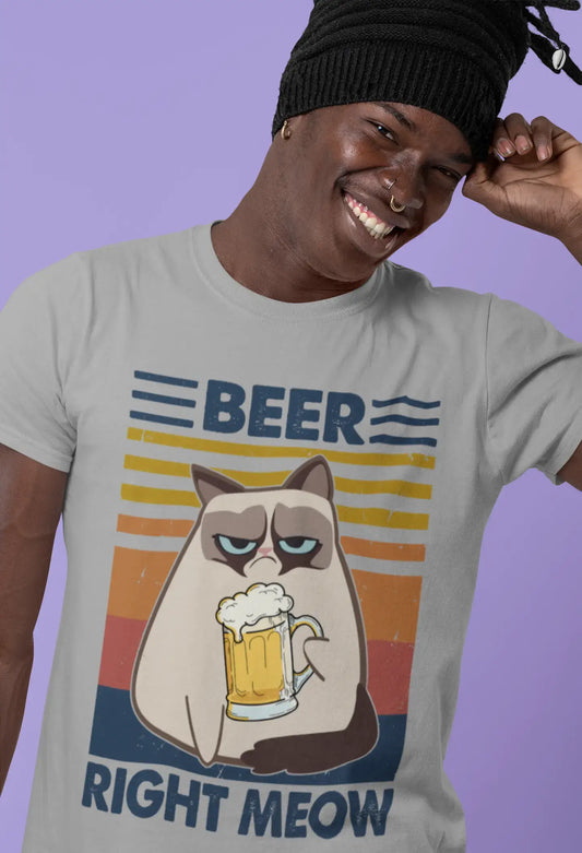 ULTRABASIC Men's T-Shirt Beer Right Meow - Retro Sunset Cat Kitten Tee Shirt