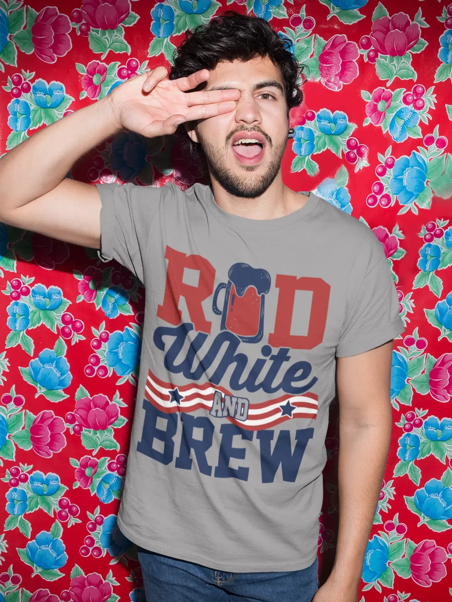 ULTRABASIC Men's Novelty T-Shirt Red White and Brew - Beer Lover Tee Shirt