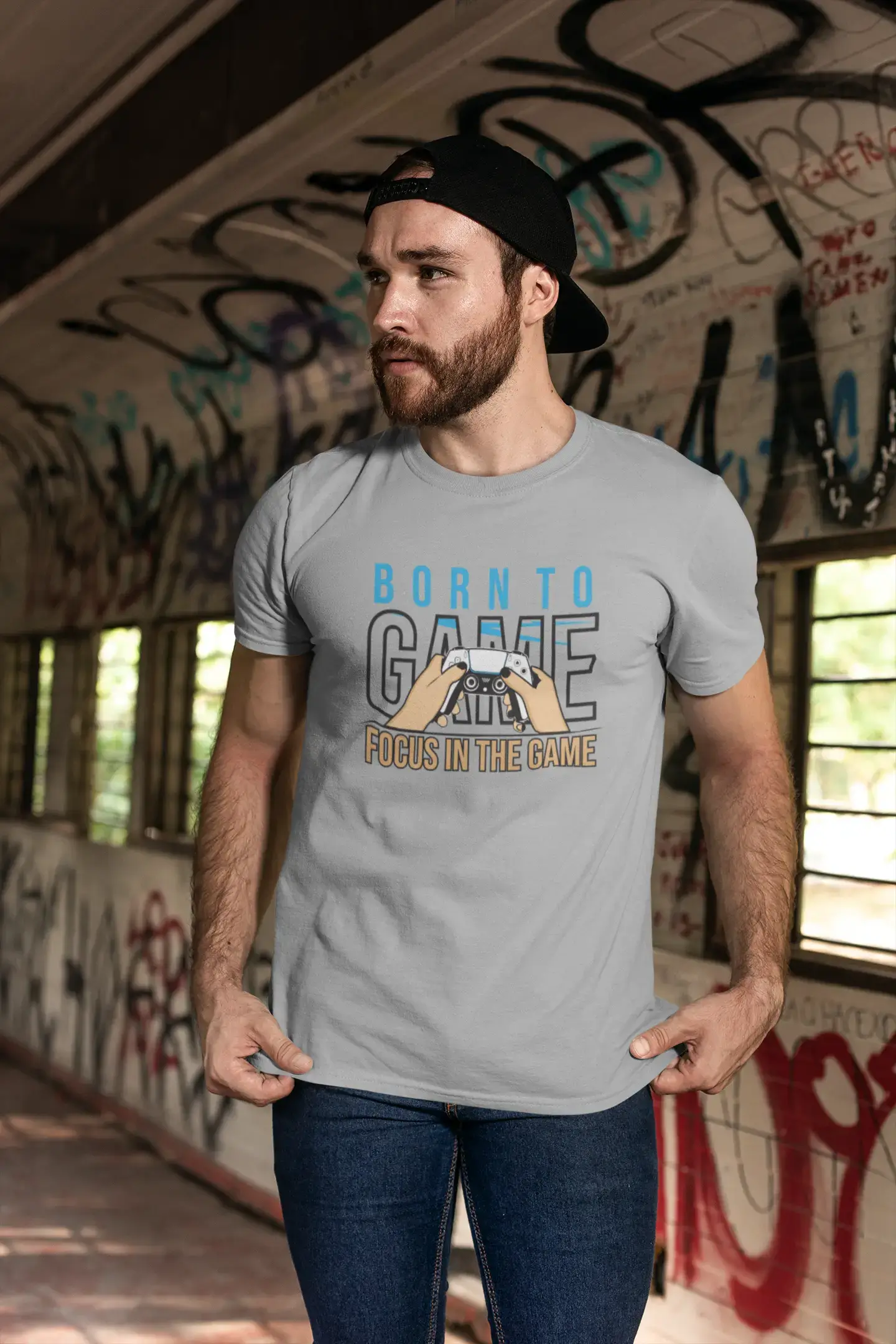 ULTRABASIC Men's Gaming T-Shirt Born to Game - Focus in the Game - Gamer Tee Shirt