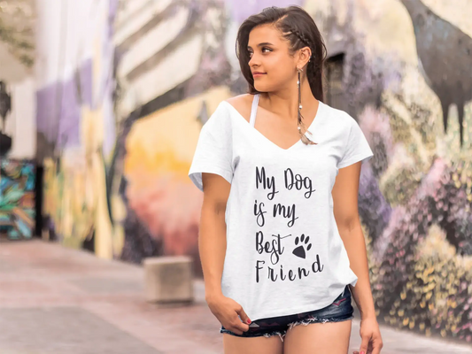ULTRABASIC Women's V-Neck T-Shirt My Dog Is My Bestfriend - Short Sleeve Tee Shirt Tops