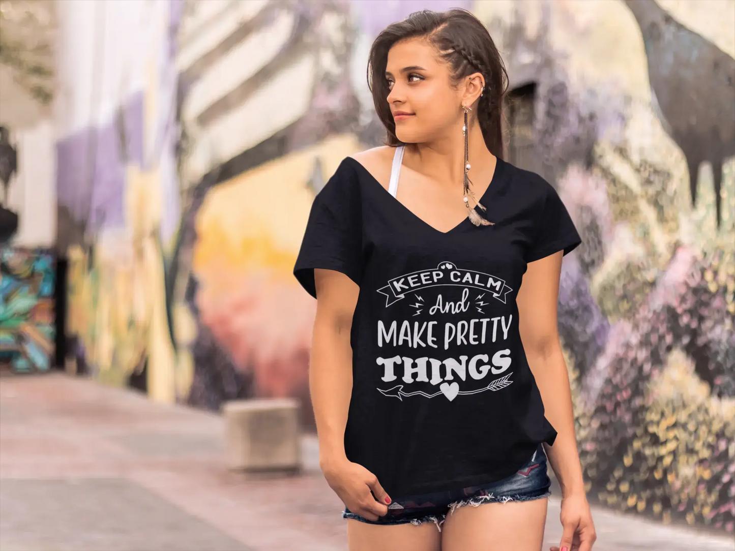 ULTRABASIC Women's T-Shirt Keep Calm and Make Pretty Things - Short Sleeve Tee Shirt Tops