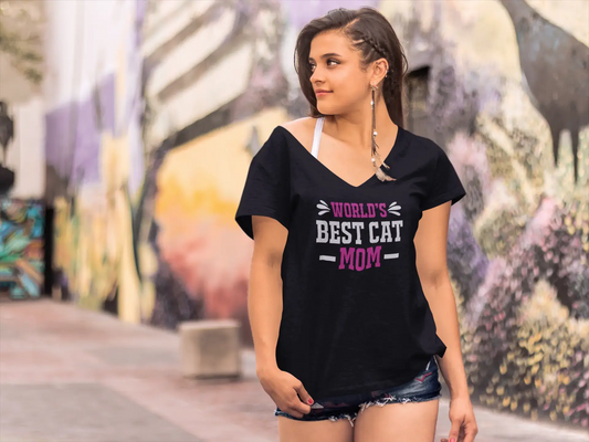 ULTRABASIC Women's T-Shirt World's Best Cat Mom - Heart Short Sleeve Tee Shirt Tops