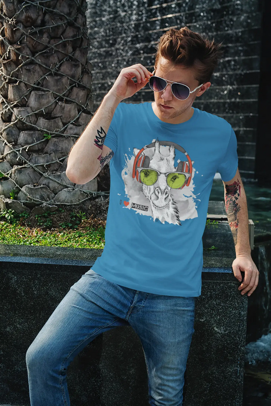 ULTRABASIC Men's Novelty T-Shirt Cool Giraffe - I Love Music Funny Tee Shirt