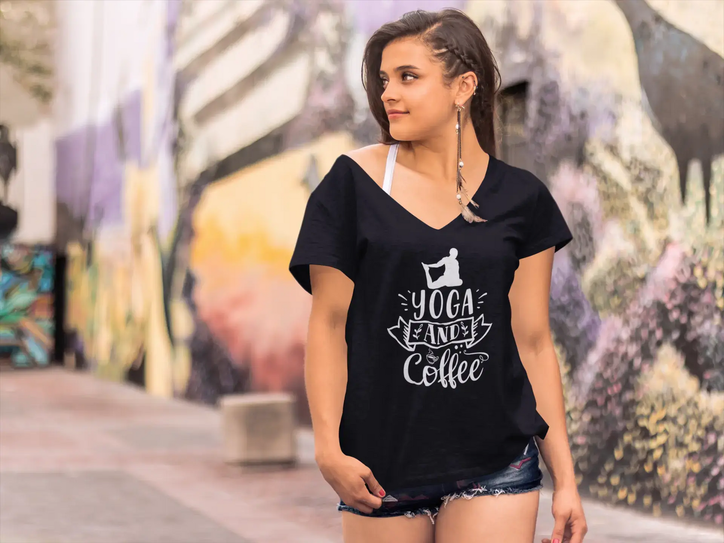 ULTRABASIC Women's T-Shirt Yoga and Coffee - Funny Tee Shirt