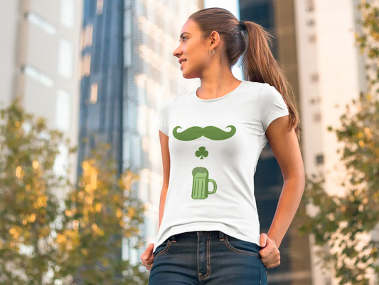 Saint Patrick's Mustache Shamrock and Beer, T-Shirt for women,t shirt gift Round Neck 00151