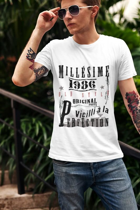 1986,birthday gifts for him,birthday t-shirts,Men's Short Sleeve Round Neck T-shirt , FR Vintage White Men's 00135