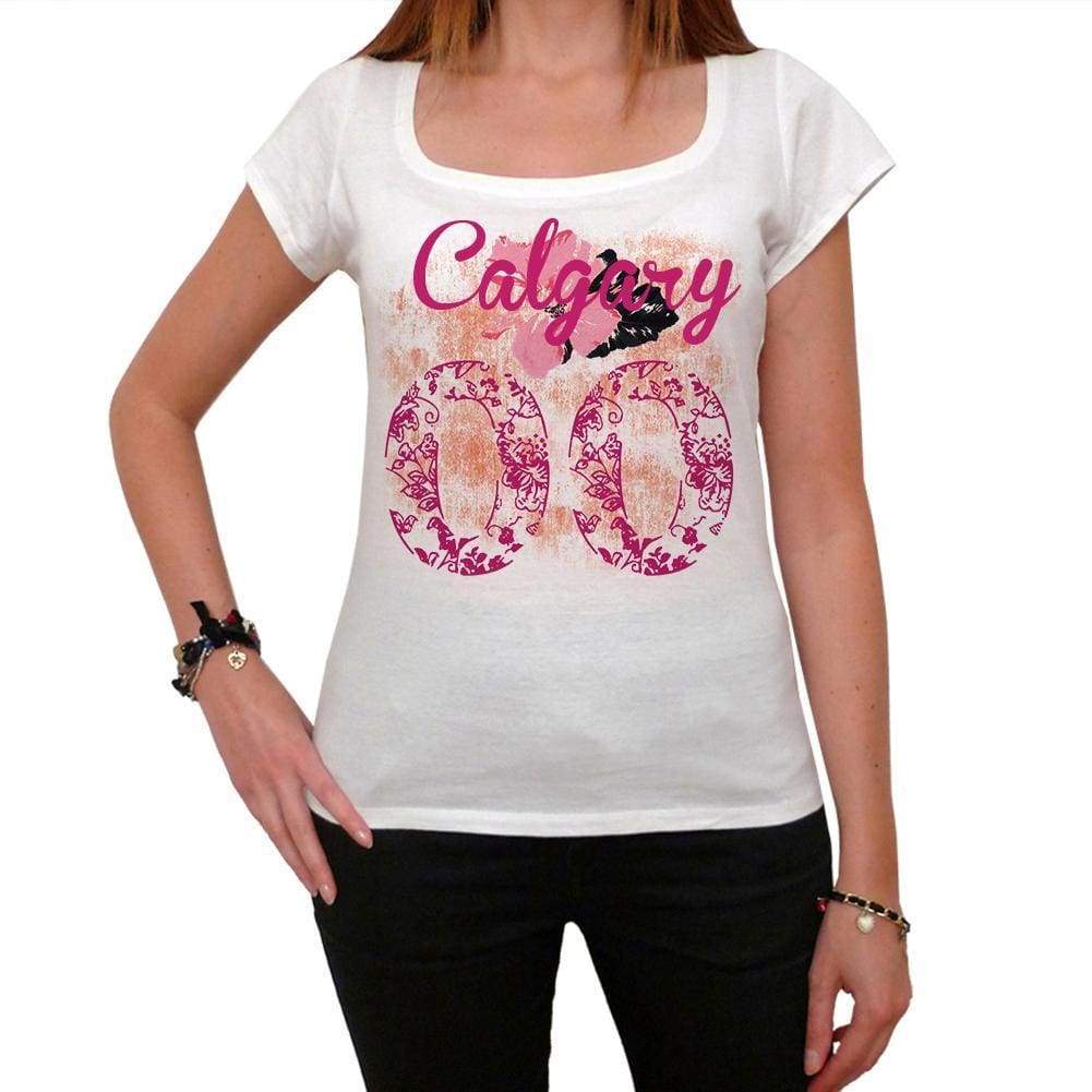 00, Calgary, City With Number, <span>Women's</span> <span>Short Sleeve</span> Round White T-shirt 00008 - ULTRABASIC