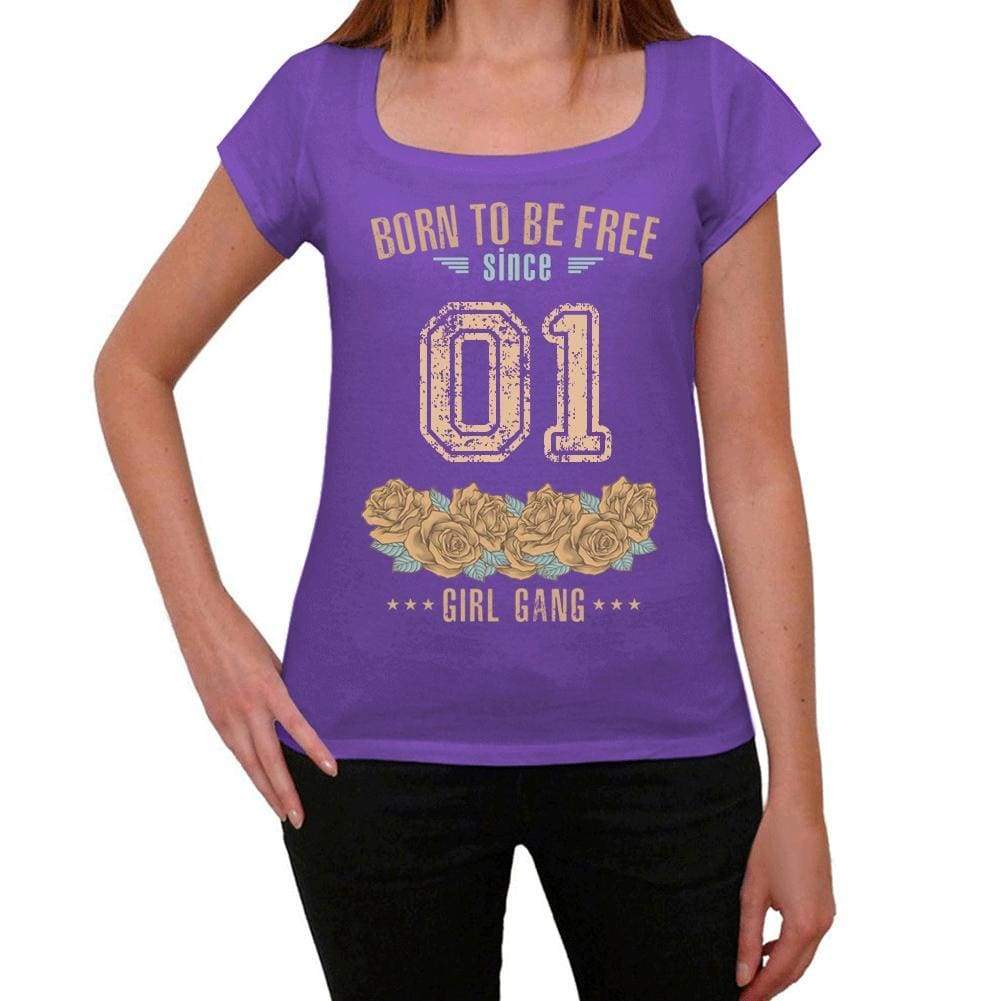 01, Born to be Free Since 01 Womens T shirt Purple Birthday Gift 00534 - Ultrabasic