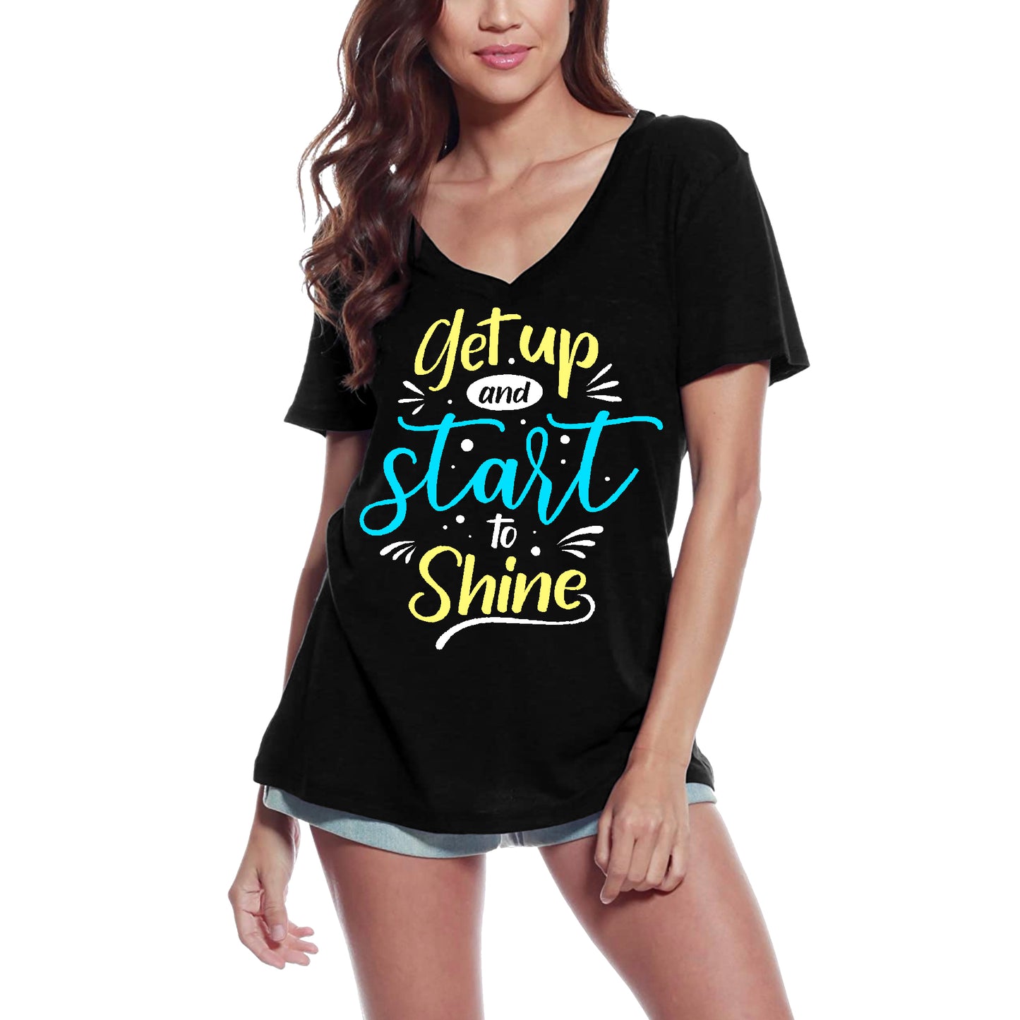 ULTRABASIC Women's T-Shirt Get Up and Start to Shine - Motivational Quote Shirt