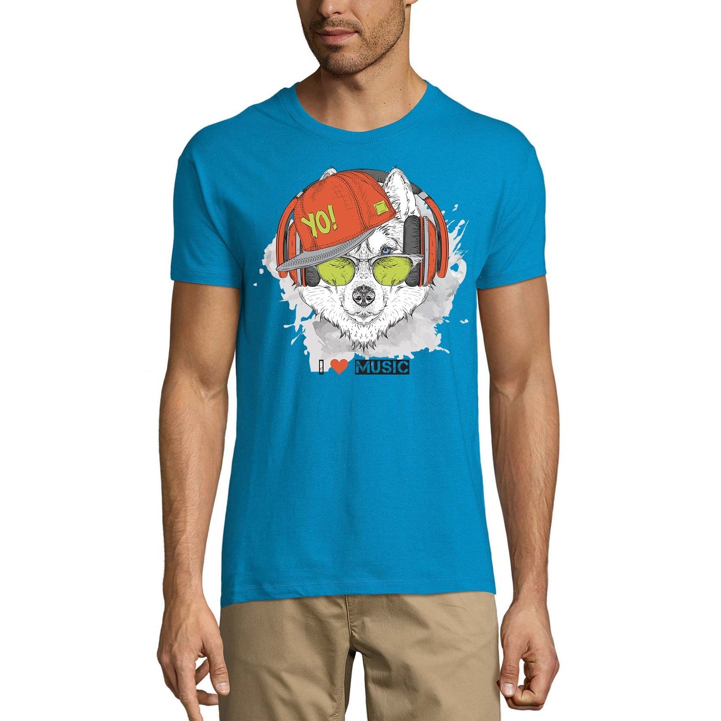ULTRABASIC Men's Novelty T-Shirt Cool Husky Yo - I Love Music Funny Tee Shirt