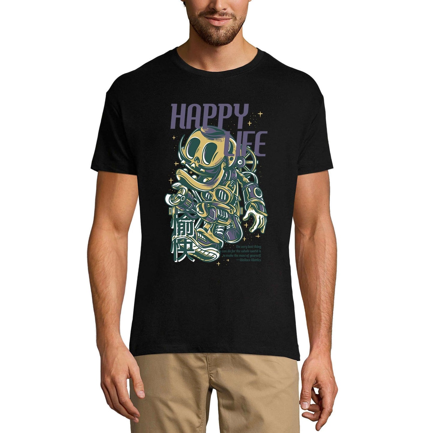 ULTRABASIC Men's Novelty T-Shirt Happy Life - Funny Short Sleeve Tee Shirt