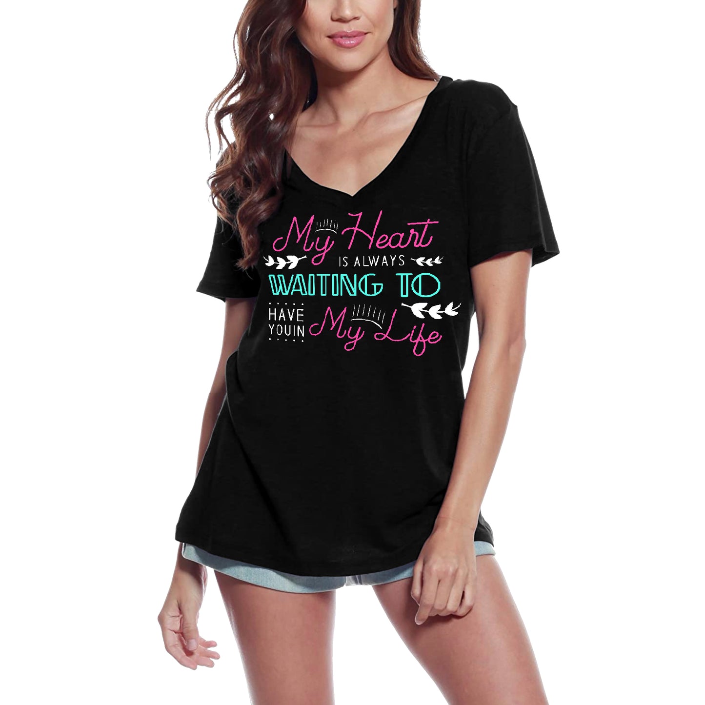 ULTRABASIC Women's T-Shirt My Heart is Always Waiting - Romantic Love Shirt