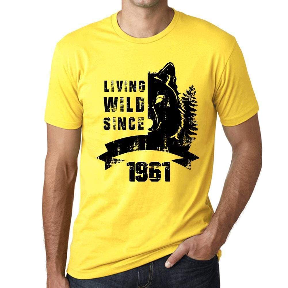 1961, Living Wild Since 1961 Men's T-shirt Yellow Birthday Gift 00501 - ultrabasic-com