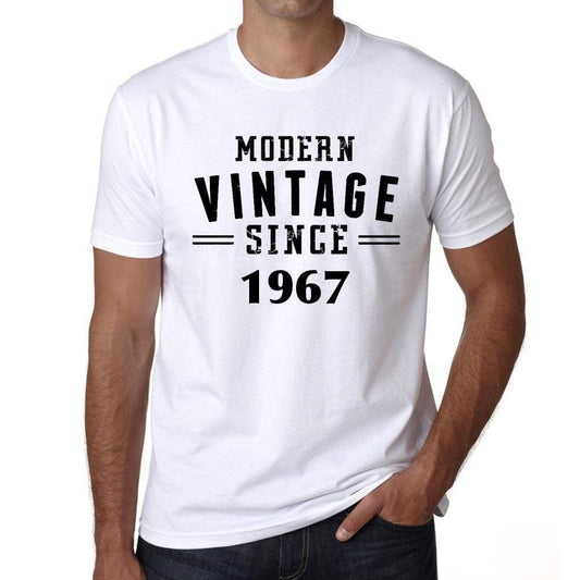 1967, Modern Vintage, White, Men's Short Sleeve Round Neck T-shirt 00113 - ultrabasic-com