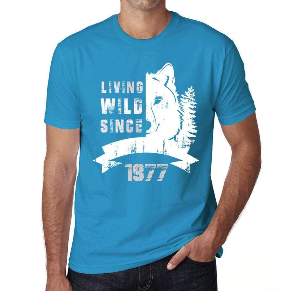 1977, Living Wild Since 1977 Men's T-shirt Blue Birthday Gift 00499 - ultrabasic-com