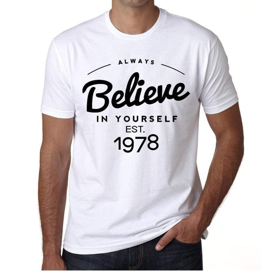 1978, Always Believe, white, Men's Short Sleeve Round Neck T-shirt 00327 - ultrabasic-com