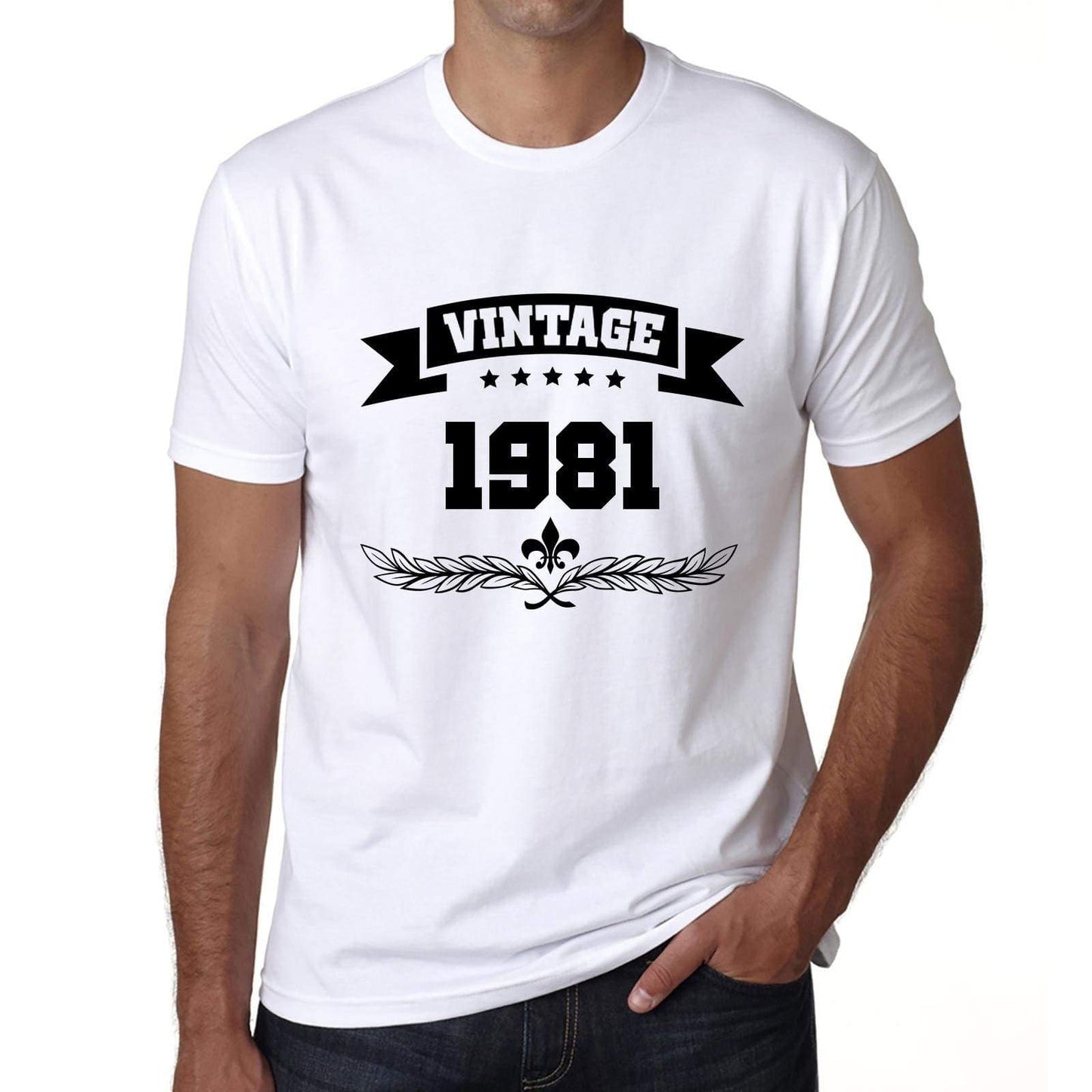 1981 Vintage Year White, <span>Men's</span> <span><span>Short Sleeve</span></span> <span>Round Neck</span> T-shirt 00096 - ULTRABASIC