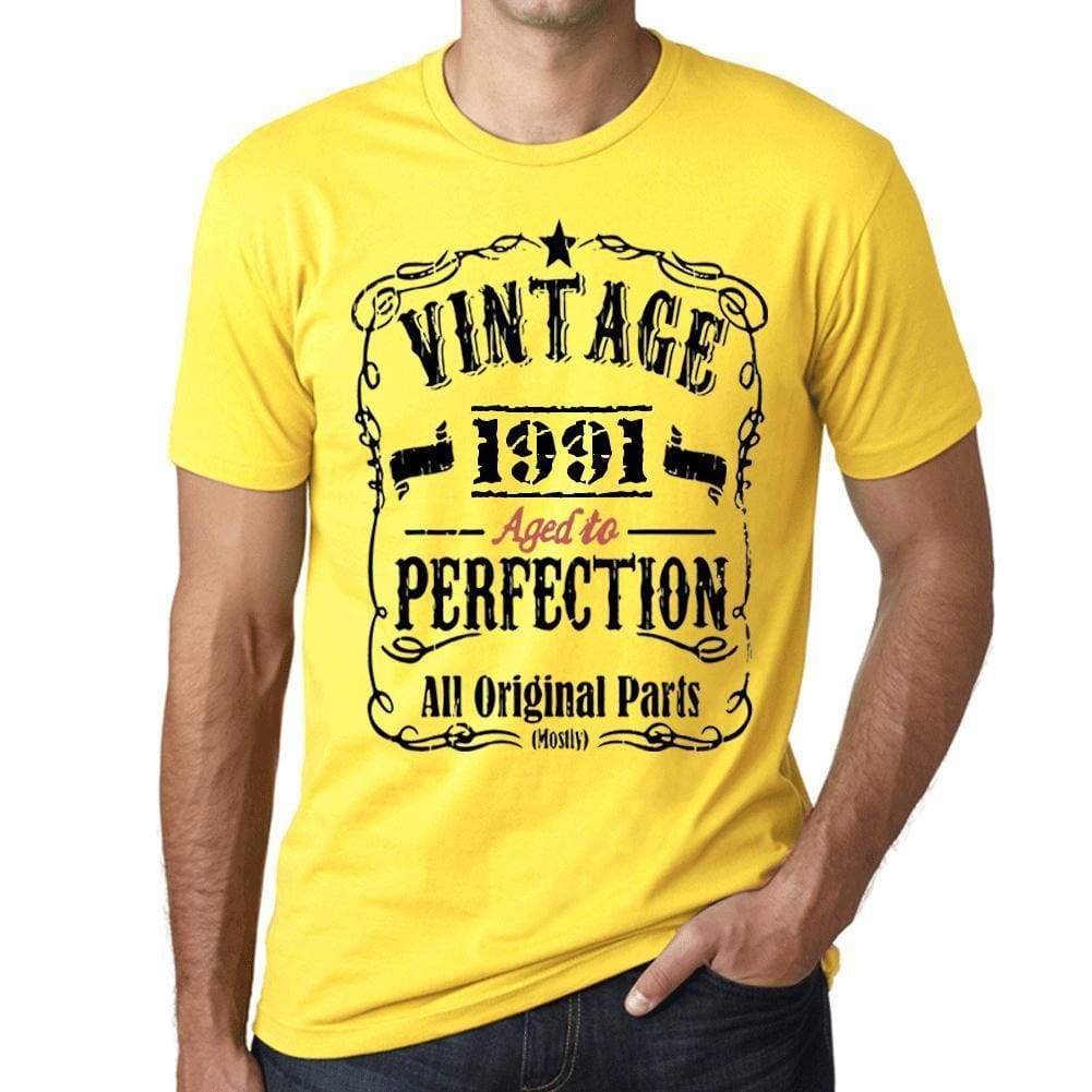 1991 Vintage Aged To Perfection Mens T-Shirt Yellow Birthday Gift 00487 - Yellow / Xs - Casual