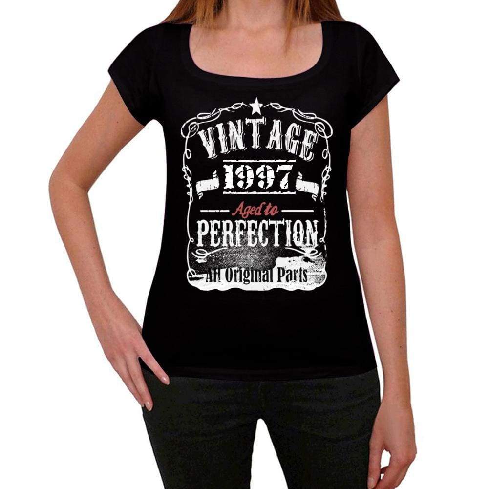 1997 Vintage Aged To Perfection Womens T-Shirt Black Birthday Gift 00492 - Black / Xs - Casual