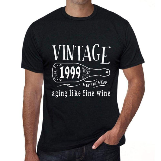 1999 Aging Like A Fine Wine Mens T-Shirt Black Birthday Gift 00458 - Black / Xs - Casual