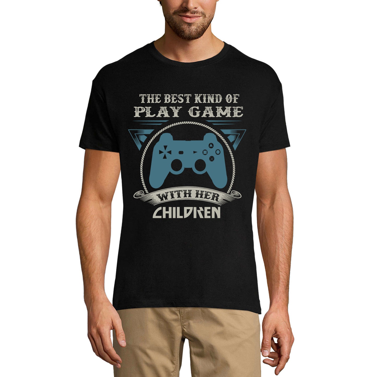 ULTRABASIC Graphic Men's T-Shirt Play Game With Her Children - Parenting Life parenting life dad awesome gamer i paused my game alien player ufo playstation tee shirt clothes gaming apparel gifts super mario nintendo call of duty graphic tshirt video game funny geek gift for the gamer fortnite pubg humor son father birthday
