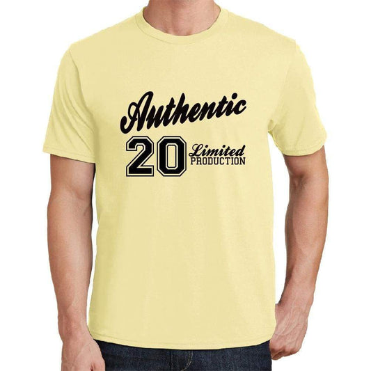 20 Authentic Yellow Mens Short Sleeve Round Neck T-Shirt - Yellow / S - Casual