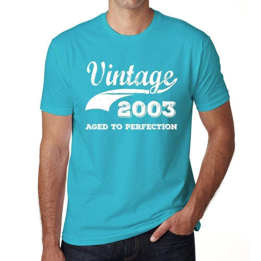 2003 Vintage Aged To Perfection Blue Mens Short Sleeve Round Neck T-Shirt 00291 - Blue / S - Casual